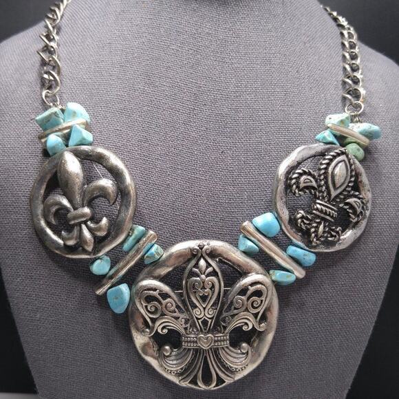 Gemstone Necklace, Unique Fleur-de-lis, Flower of the Lily Pendant, 22 Inches - Picture 1 of 9